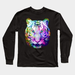 Tiger art illustration, colorful watercolor style Long Sleeve T-Shirt